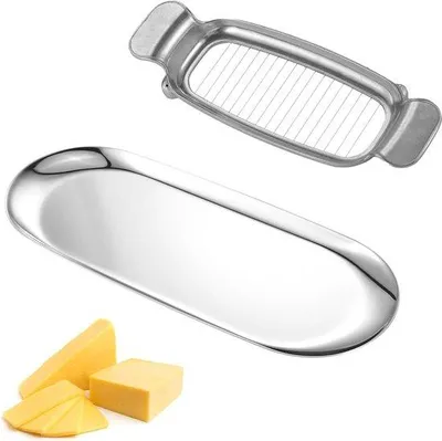 Image de Famanu, râpe à fromage en acier inoxydable avec fil de coupe et plateau de service - 23 x 9,5 cm