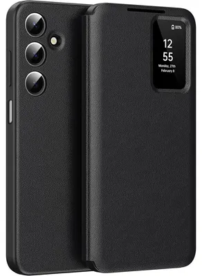 Produktbild von Leder Flip Case für Samsung Galaxy A16 5G/4G, Smart View Fenster Handyhülle mit Kartenfach Schwarz