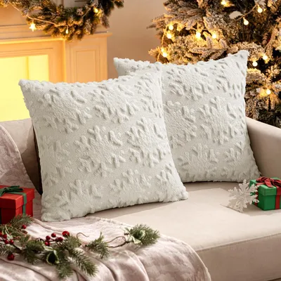 Produktbild von Kissenbezüge Weihnachten 2er Set Wolle Samt Schneeflocken Creme 40x40cm