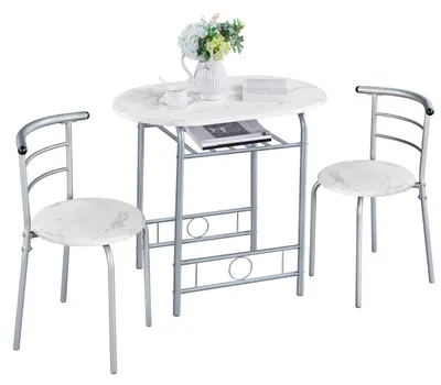Produktbild von Yaheetech Essgruppe für 2 Personen, 1 Esstisch mit 2 Stühle, Weiß