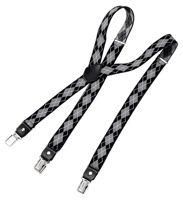 Produktbild von DonDon® Herren Hosenträger schmal 2,5 cm – 3 Clips in Y-Form – elastisch und längenverstellbar kariert schwarz grau weiß