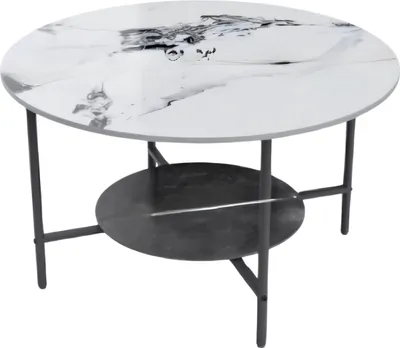 Immagine prodotto di Tavolino Grandu - Per il soggiorno, la sala d'attesa o l'ufficio - Rotondo - Design senza tempo - Piano in pietra sinterizzata - Aspetto del marmo