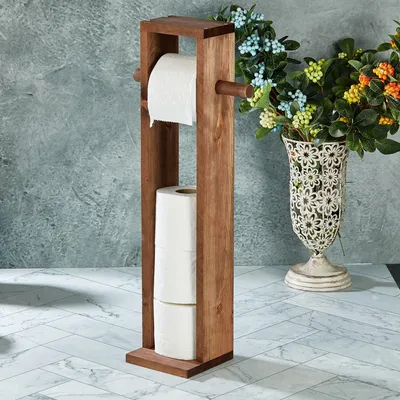 Produktbild von Mijolnir, Long Toilet Paper Hange, Badregale, Klopapierhalterung, Natürlich, Holz, 14 x 8 x 61 cm
