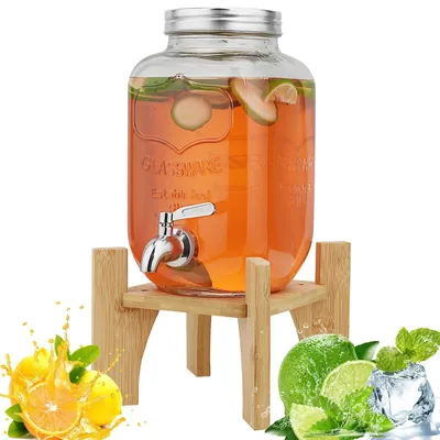 Image de Distributeur de boissons en verre de 8 litres avec robinet et support en bambou