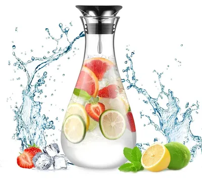 Productafbeelding van Glazen karaf van 1,8 liter met deksel van roestvrij staal, gemaakt van borosilicaatglas, geschikt voor zowel warme als koude dranken