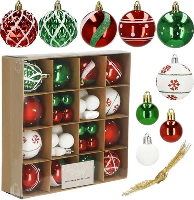 Image de Boules de Noël rouge et vert - lot de 42 pièces