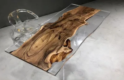 Productafbeelding van Esszimmer Epoxidtisch Designer Transparente Tischplatte Nussbaumholz
