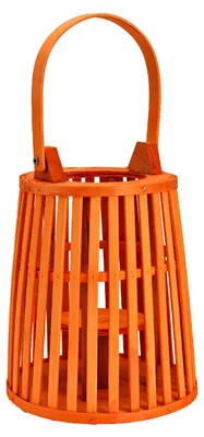 Productafbeelding van Lantaarn met handvat van hout (voor LED-kaarsen), Oranje (B/H/D) 19x25x19cm/19x35x19cm
