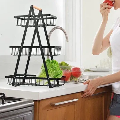 Produktbild von Famanu Obstkorb 3-stufig mit Metallfruchtschale - für Küche und Snacks