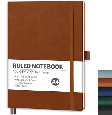 Produktbild von Notizbuch A4 Liniert – 96 nummerierte Seiten, 100 g/m² Papier, Softcover, Braun