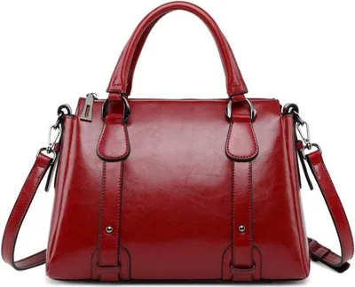 Produktbild von Damen Leder Handtasche Schultertasche Weinrot 21x14x30 cm