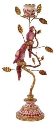 Image de Support pour bougie en forme de perroquet, 32,5 cm, rouge, en résine