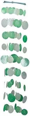Produktbild von PolkaHome® Capiz-Windspiel mit Muscheln – Maritimes Windspiel für Garten, Balkon oder Innen – Grün-Weiß – 110 cm Lang