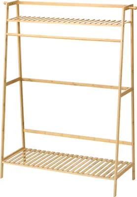 Produktbild von Kleiderständer aus Bambus, 2 Kleiderhaken, Kleiderstange, 2 Ablagen, 114 x 40 x 139 cm