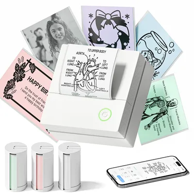 Image de Imprimante d'étiquettes Bluetooth avec 3 rouleaux de papier, imprimante thermique portable