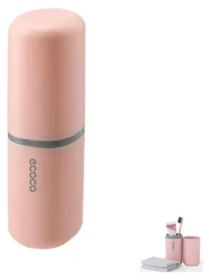 Image de Ensemble de gobelets de voyage et porte-brosses à dents pour 2 personnes, couleur rose, en plastique PP
