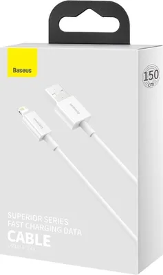 Obrázok produktu pre Baseus Superior kábel na nabíjanie a prenos dát, USB to Lightning, 1,5 m, 2,4 A, 20 W, 480 Mb/s, biely