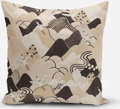 Produktbild von SCHÖNER LEBEN. Kissenhülle Kraniche Hügel beige schwarz weiß Größe 60x60cm (HxB) 60x60cm (HxB) Größe
