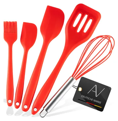 Immagine prodotto di AVANA set di utensili da cucina in silicone 5 pezzi resistenti al calore utensili da cucina antiaderenti frusta pennello spatola - rosso
