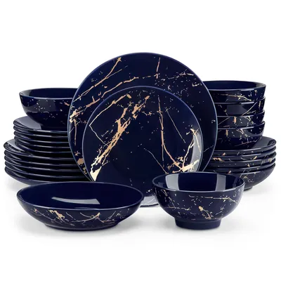 Image de LOVECASA, service de table en porcelaine, 24 pièces. Ensemble combiné, vaisselle pour 6 personnes, comprenant : assiettes plates, assiettes creuses, assiettes à dessert, et bols