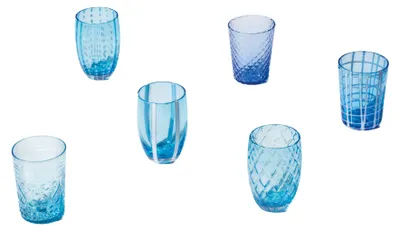 Immagine prodotto di Zafferano Melting Pot Set 6 Bicchieri Monocolore - Acquamarina - Vetro Soffiato a Mano, 32 cl - Tumbler Artigianali per Acqua e Cocktail