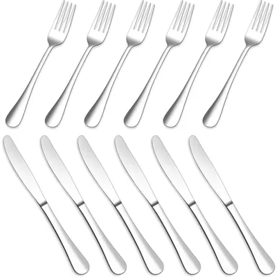 Produktbild von Steakbesteck Set 12-teilig Edelstahl für 6 Personen Tafelmesser Tafelgabeln Hochglanzpoliert Spülmaschinenfest