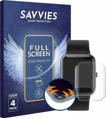 Produktbild von 4x Savvies Fullscreen Schutzfolie für Fitpolo ID205L / H205L 1.3" Displayschutz Folie Fullcover Klar Transparent