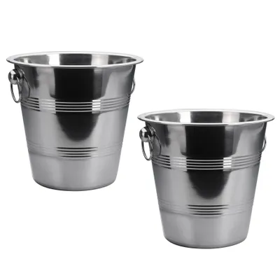 Produktbild von 2er Set Edelstahl Eiseimer Ø 22 cm mit Griffen Fassungsvermögen 4 L Eiskübel Sektkühler Weinkühler Wein Sekt Kühler