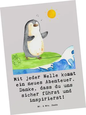 Produktbild von Mr. & Mrs. Panda Grußkarte Surfen Trainerin Abenteuer - Grau Pastell - Geschenk, Fotokarte, Sportarten, Ozeansport, Danksagung, Ansichtskarten, Postkarte, Lehrerin