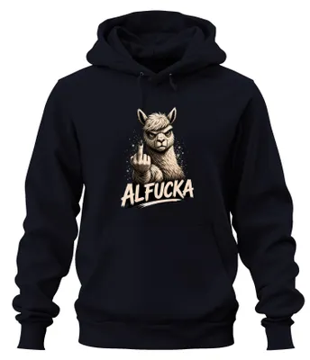Produktbild von ALFUCKA Alpaka Mittelfinger Statement Sarkasmus Fuck Off Hoodie Kapuzenpullover, Navy, S