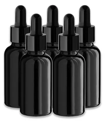 Produktbild von 5x Schwarze Glasflasche 30 ml mit schwarzer Pipette – Tropfflasche