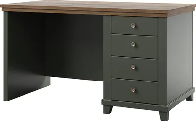 Produktbild von Schreibtisch 140 cm Breit in grün mit Eiche, 4 Schubladen - EPSOM-83