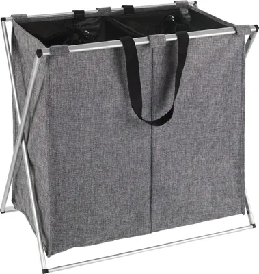 Produktbild von WENKO Wäsche Korb Sammler Box Sack Sortierer 120 L Duo Grau meliert Aufbewahrung