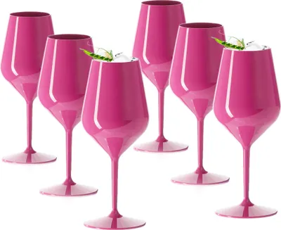 Produktbild von Doimoflair Weingläser aus Kunststoff bruchsicher Weinbecher Sektgläser Plastik Pink 47 cl.