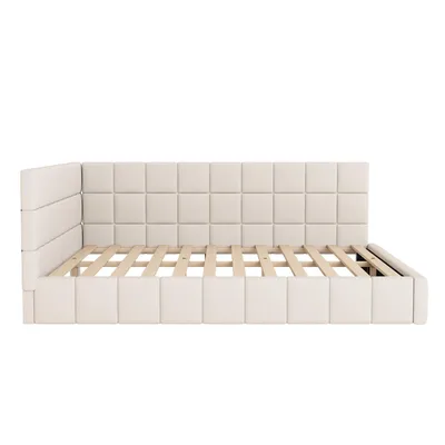 Produktbild von Merax Polsterbett 160x200cm im klassischen Design, Tagesbett aus Samtstoff, Multifunktionsbett Schlafsofa mit Lattenrost und weichem Kopfteil, Beige