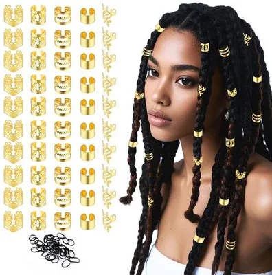 Immagine prodotto di Fermagli dorati e elastici per dreadlocks