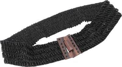 Produktbild von Taillengürtel, Elastischer Gürtel mit Perlen, Breiter Perlengürtel mit Holzschnalle - Schwarz, Uni, Holz,Glasperlen, Gürtel