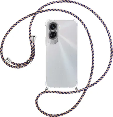 Produktbild von Handykette Backcover-Schutzhülle mit Band (Metall silberfarben) für Honor 90 Lite 5G (6.7'') - blau+beige