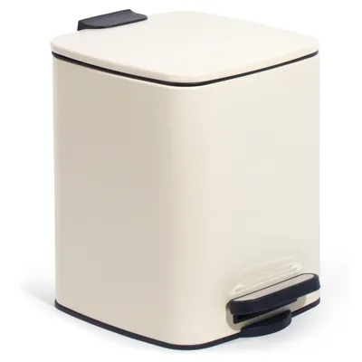A beige pedal bin with a black lid and pedals, shown from a front-diagonal angle against a white background.