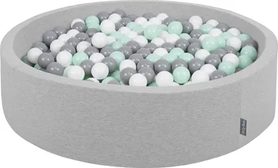 Obrázok produktu pre KiddyMoon 120x30cm/200 loptičiek ∅ 7cm Okrúhly Detské penové loptičky  vyrobené v EÚ, Svetlo sivá: Bielo-Sivá-Mäta:
