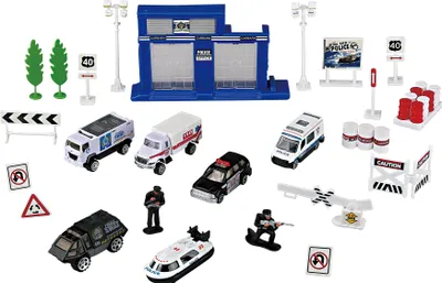 Produktbild von Polizeiwagen und Rettungswagen Spielzeug-Set 35 Teile aus Metall und Kunststoff