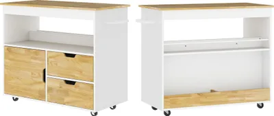 Produktbild von Küchenwagen mit Arbeitsplatte & Schubladen – Eiche, 107×50×85 cm, Servierwagen mit Soft‑Close‑Tür