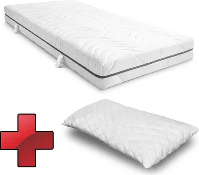 Immagine prodotto di materasso viscoelastico a 7 zone Sleezzz Smart 90 x 200 cm, altezza 18 cm, livello di rigidità H3 con schiuma a memoria d'aria + cuscino CloudComfort Basic in gel-flake 40x80 cm