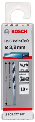 Zdjęcie produktu dla Bosch 2 608 577 207, Wiertarka, Wiertło spiralne, 3,9 mm, 75 mm, Żeliwo, Stal, 4,3 cm