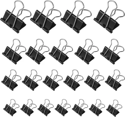Produktbild von 90 Stück Foldback Klammern, 15mm/19mm/25mm/32mm Foldbackklammer Klein Mini Papierklammern Büroklammern Metall Binder Clips Vielzweckklammern für Briefpapier Papier, Bürobedarf, Schwarz