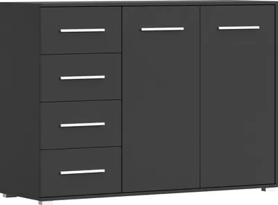 Produktbild von Kommode mit Schublade Sideboard Schrank Highboard Goldene Türgriffe, Wohnzimmer, Esszimmer, Flur & Diele -135 x 95 x 45 cm - KOMMODE - Highboard IRYS 01 2D4S Schwarz