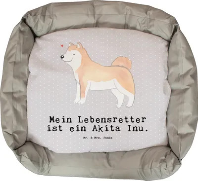Produktbild von Mr. & Mrs. Panda Hundekorb Akita Inu Lebensretter - Grau Pastell - Geschenk, Valentinstag, Muttertag, Geburtstag, Vatertag, Dankeschön, Hund