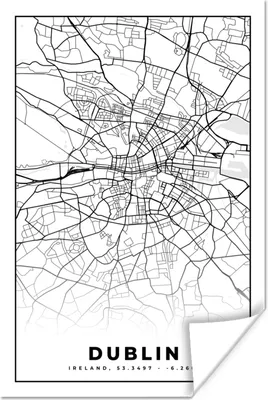 Produktbild von MuchoWow® Poster Dublin - Stadtplan - Schwarz und Weiß - Karte 60x90 cm - Wanddekoration