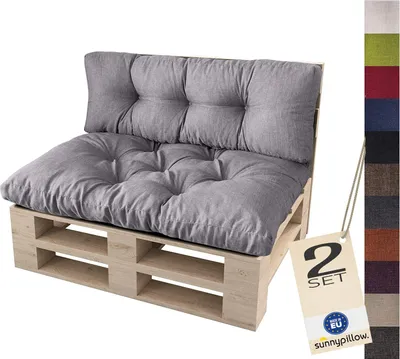Produktbild von sunnypillow Palettenkissen für Palettenmöbel - 2er Set - Palettenauflage 120 x 80 für Palettensofa - Palettenpolster für Garten, Gesteppte Kissen für Europaletten - Sitzkissen & Rückenkissen Grau