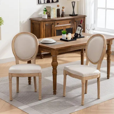Immagine prodotto di Set di sedie da pranzo, stile francese, struttura in legno massello, rivestimento in lino, decorazione a tema antico